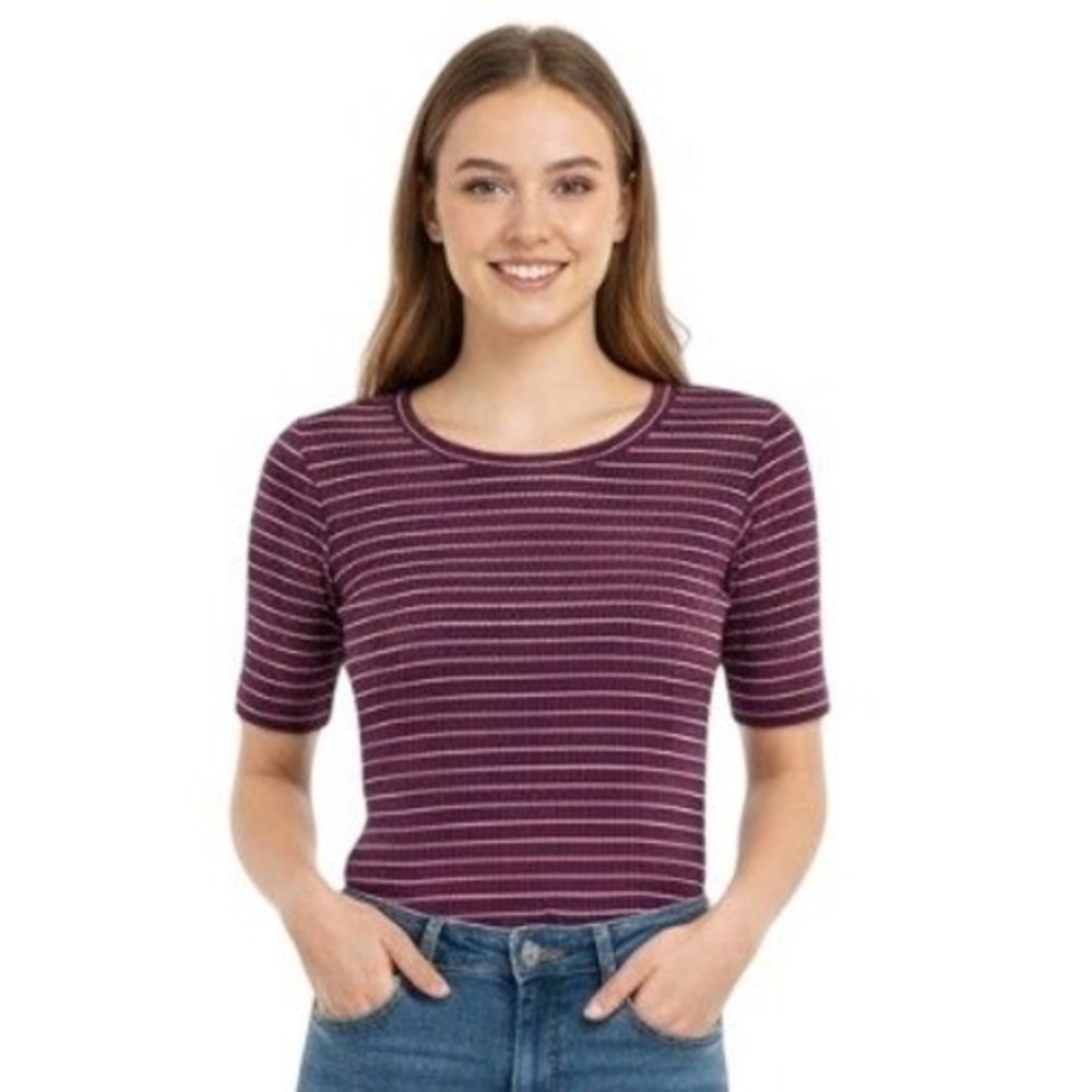 Carve Designs Shirt Womens S Purple Stripe Ribbed Scoop Neck Stretch Top Casual